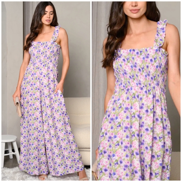 Jacquie The Label Lavender Floral Wide Leg Palazzo Jumpsuit - Picture 7 of 12